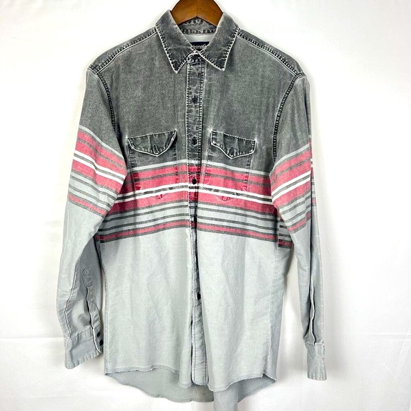 Vintage Wrangler Brushpopper Black Grey Striped Western Rodeo Cowboy X-Long - Picture 10 of 13